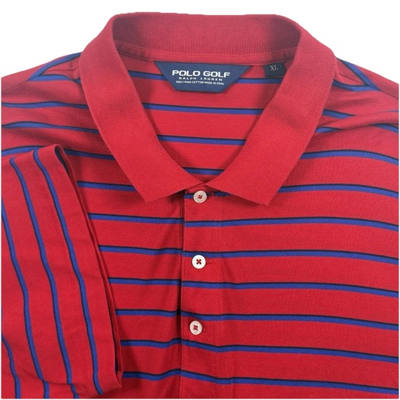 Polo Ralph Lauren Mens XL Golf Performance Polo Shirt Red Striped Pima Cotton - Picture 1 of 8